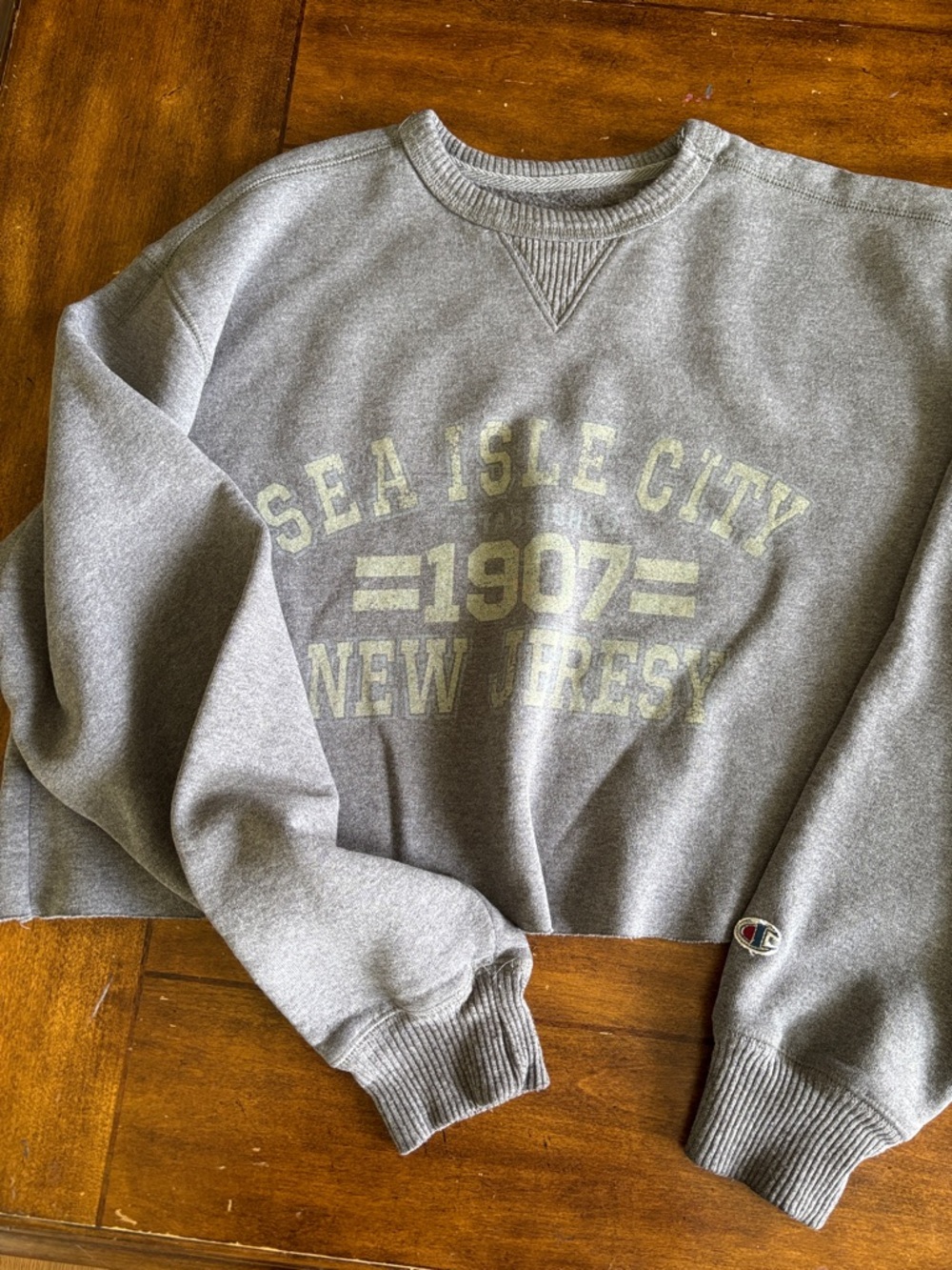 Champion Gray Crewneck Cropped Sweatshirt 1907 Graphic. Size large